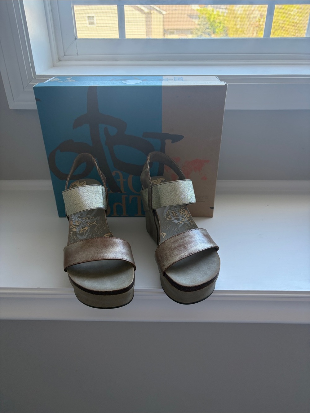 OTBT Metallic Bronze and Gold Wedge Sandals